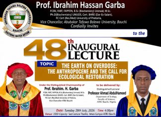 ATBU Holds 48th Inaugural Lecture, Calls for Urgent Ecological Restoration to Save the Earth
